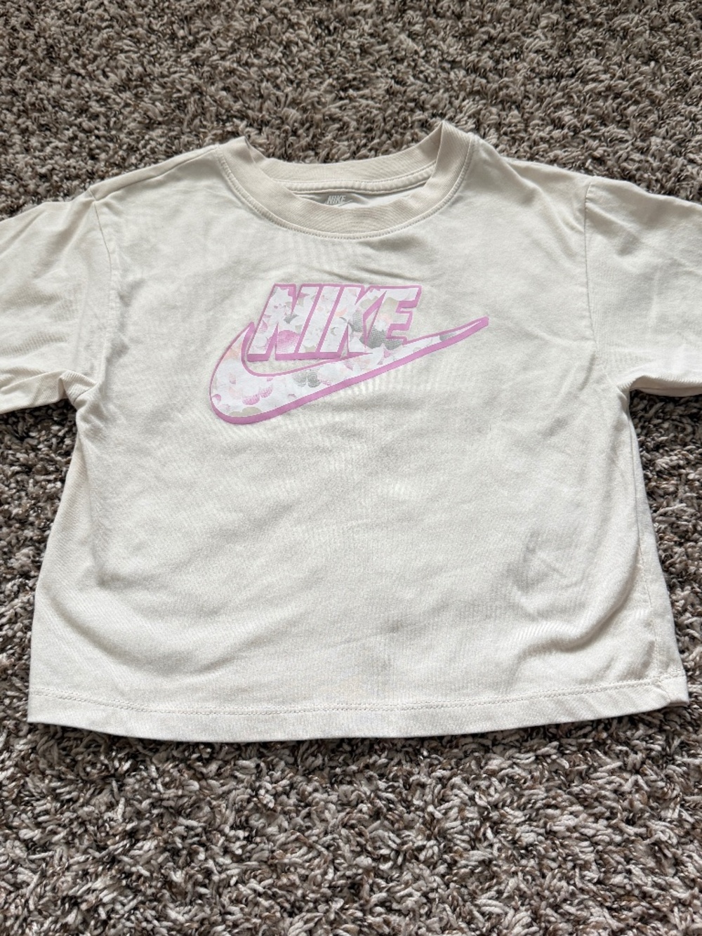 Nike Kids Cropped Logo Tee Cream and Pink